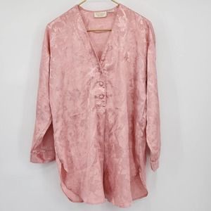 Vintage Victoria's Secret Gold Label Pink Jacquard Satin Tunic Shirt Gown Small